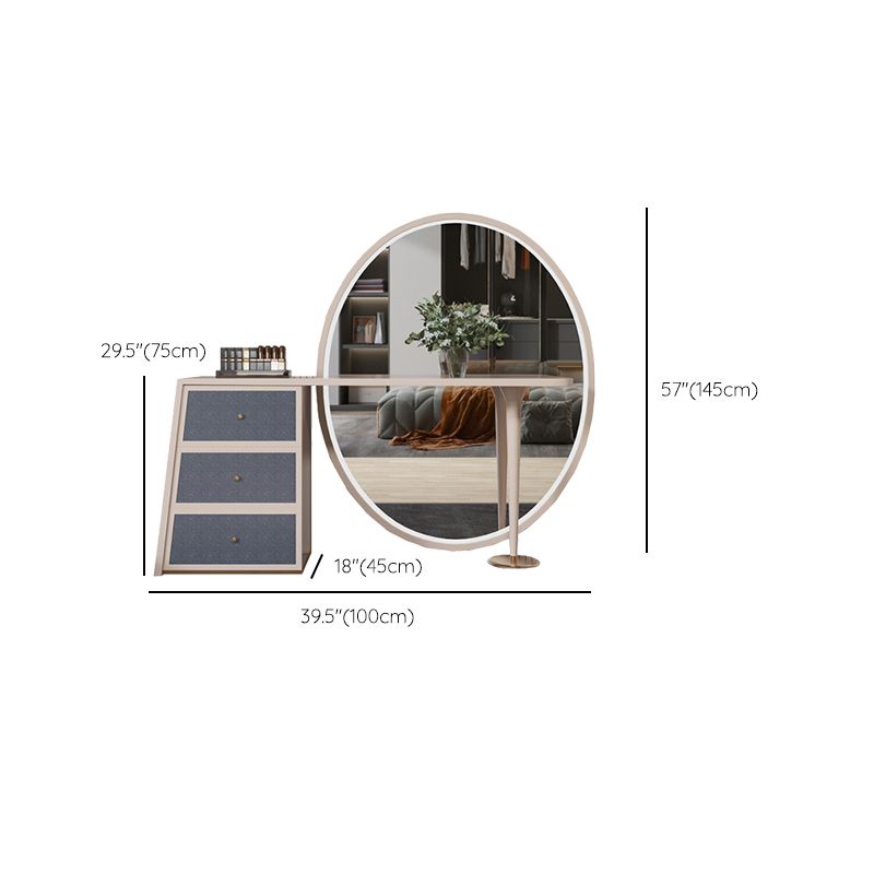Glam Slate Makeup Dressing Table Stool Set in Beige with 57" Tall Mirror