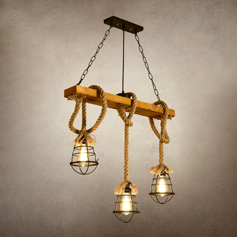 Cage Pendant Lamp Modern Multi-Head Island Lighting Fixtures with Metal Shade without Plants