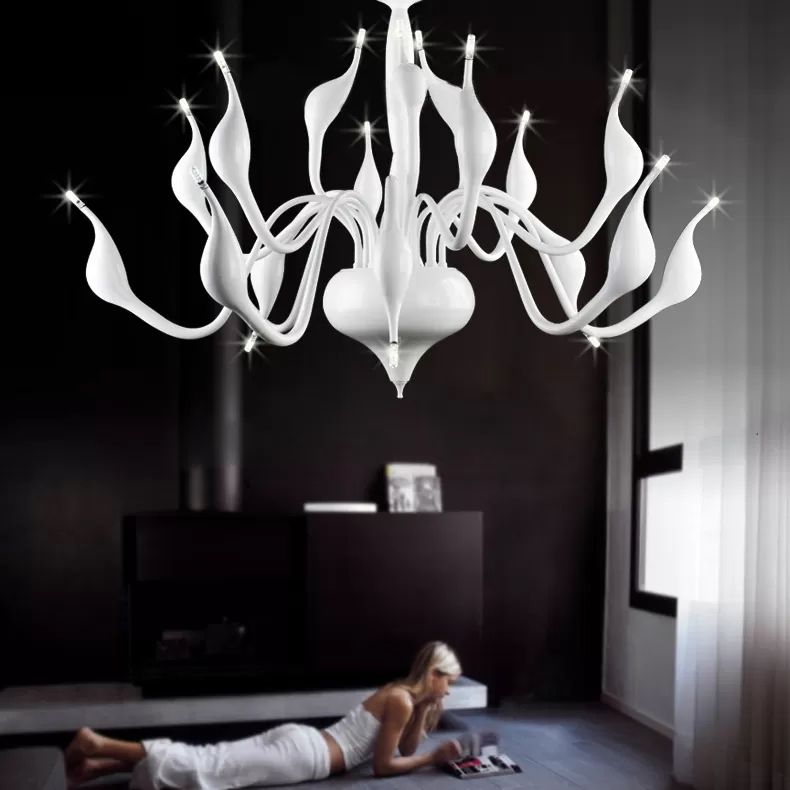 12/18 Lights Living Room Ceiling Chandelier with Swan Acrylic Shade White Suspension Pendant