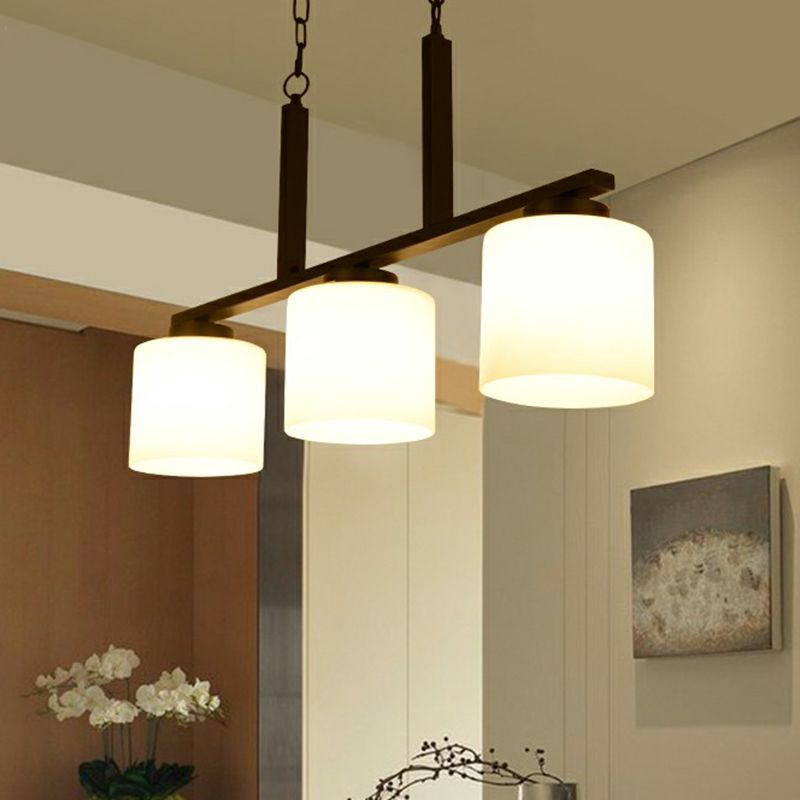 3 Heads Cylindrical Island Lighting Minimalist Opal Frosted Glass Hanging Light Fixture