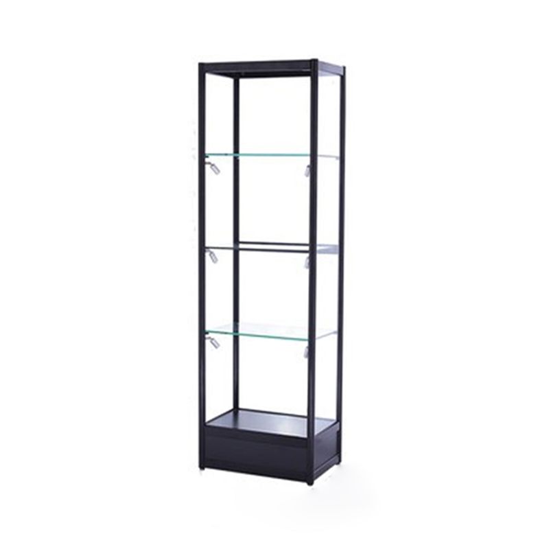 Metal Curio Cabinet Modern Black Display Stand with Three Glass Shelves