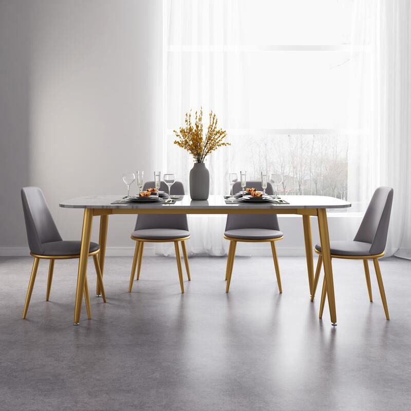 Glam Style Faux Marble Table Dining Rectangle Table with Metal Legs for Home Use
