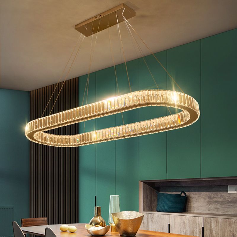 Oval Clear Crystal LED Island Light Fixture Modern Ceiling Pendant Light