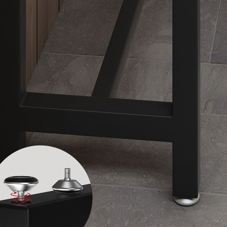 Brown Faux Wood Top Bar Table Contemporary Metal Frame Pub Table