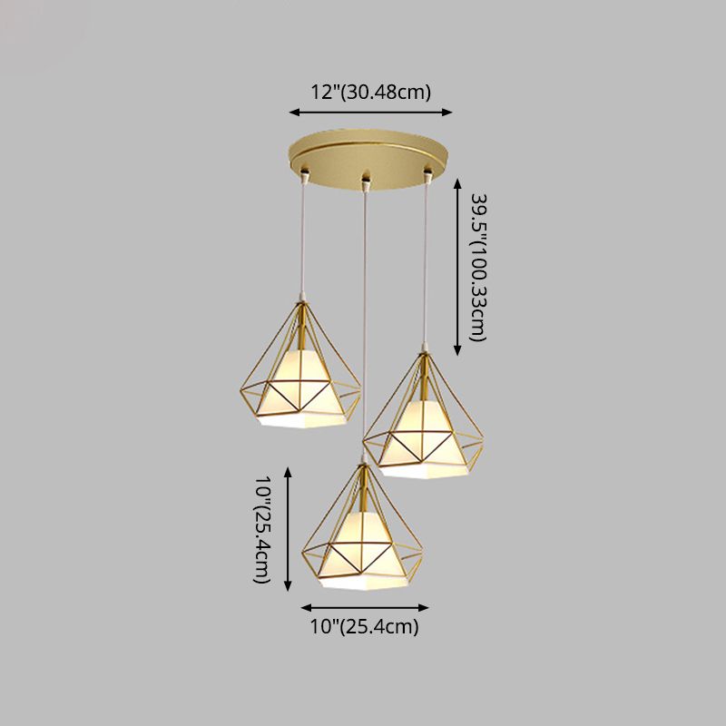 3 luci Diamond Cage Multi Pendants Luce a soffitto in metallo industriale con corda sospesa per il corridoio