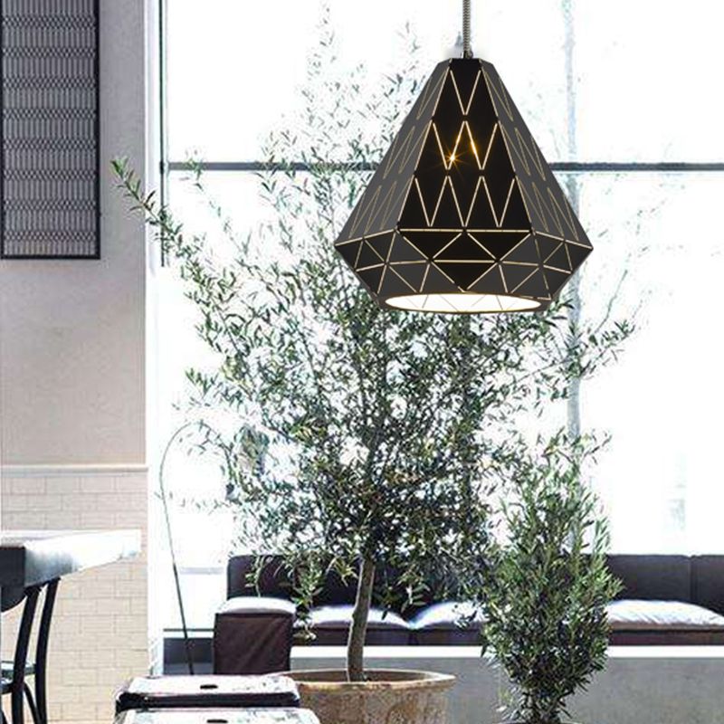 Éclairage de pendentif diamant en métal MODERNE MODERNE ÉLECTRÉ 1 LUMINE LUR SUSPENSION EN NOIR