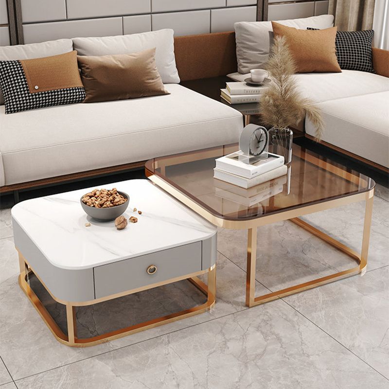 Square Coffee Table Glass Top Nesting Coffee Table Set for Living Room