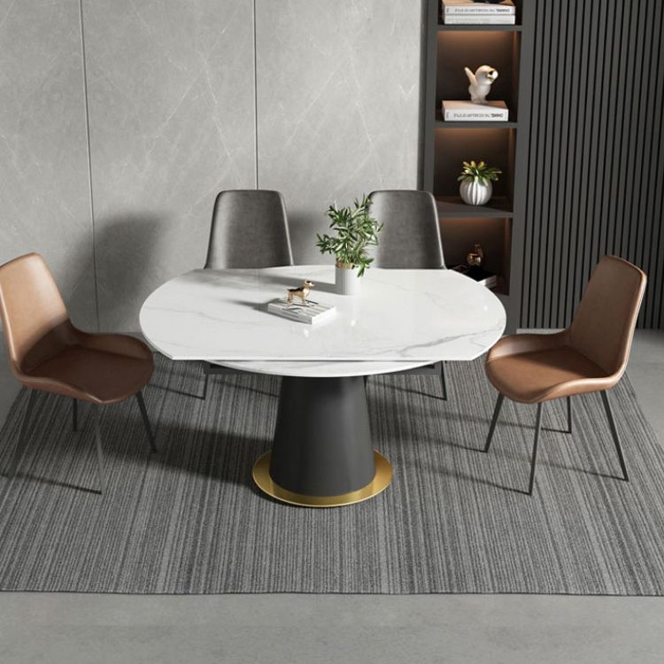 Modern Style Sintered Stone Dining Table White Round Table with Pedestal