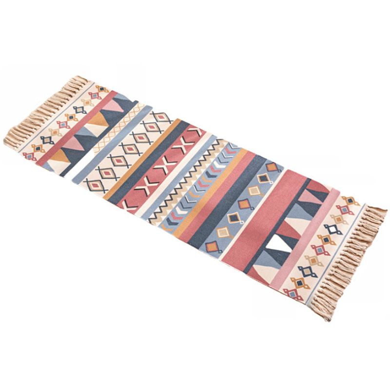 Nostalgia Tribal Pattern Rug Multi Colored Synthetics Area Rug Pet Friendly Easy Care Carpet with Fringe for Bedroom