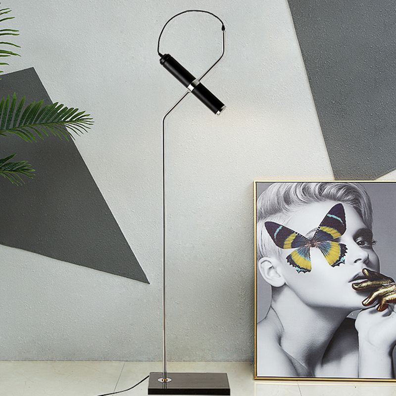 Post Modern Tube Floor Lamp Metallic Living Room LED Stand Up Light with Curved Arm in Gold/Chrome