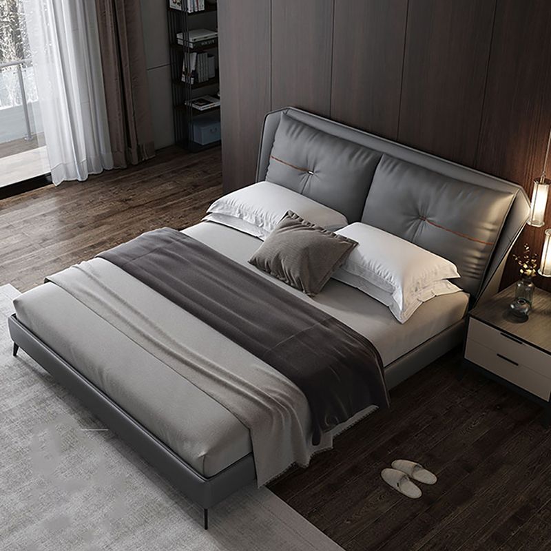 Mid-Century Modern Panel Bed Solid Color Standard Bed With Custom Gold Legs