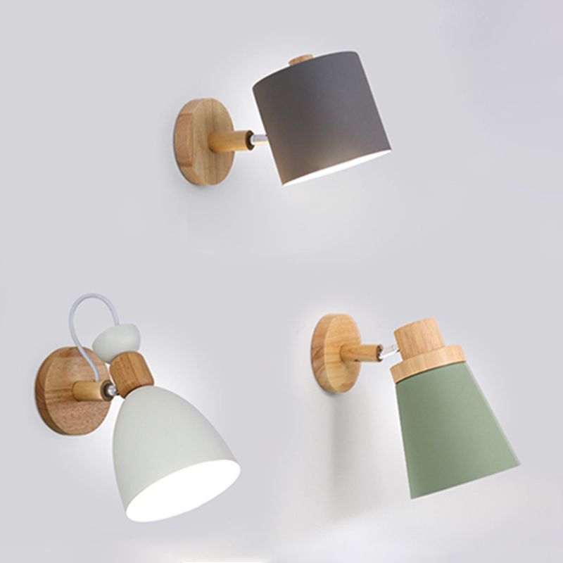 Macaron Geometric Geometric Single Wall Light in moderna semplicità Lampada a parete in legno con tonalità in ferro battuto