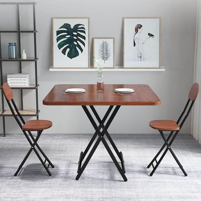 Modern Folding Dining Table Square Wood Top with Metal Legs for Home