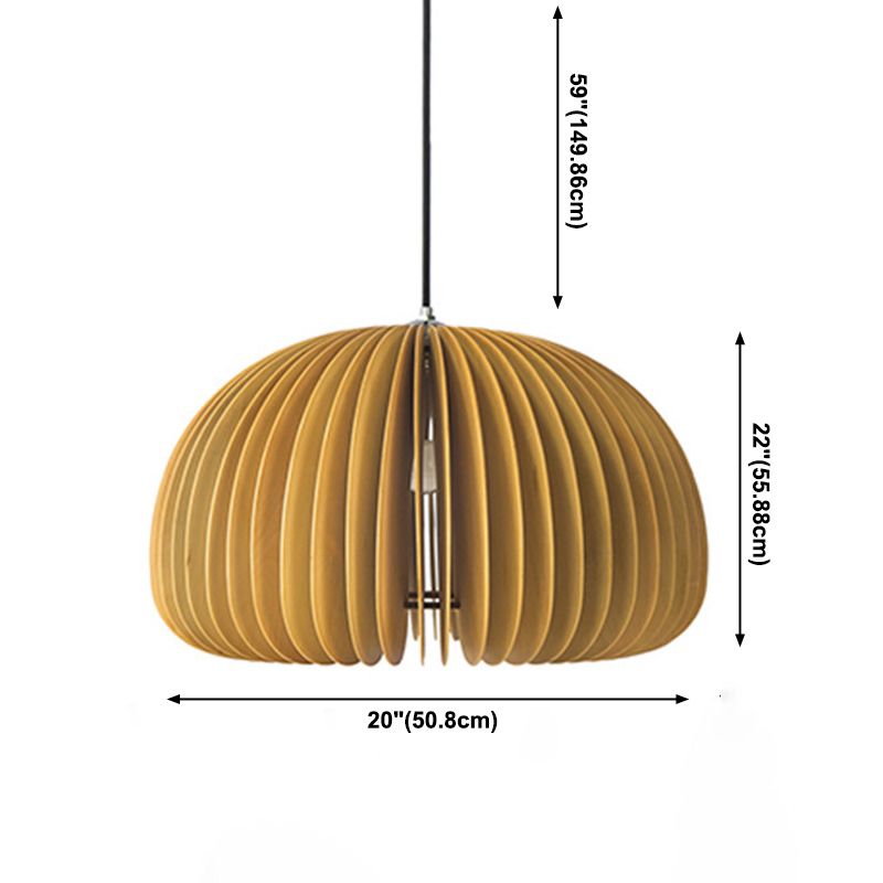 1 Light Pumpkin Shaped Pendant Lamp with Wood Frame Modern Suspension Lighting Fixture
