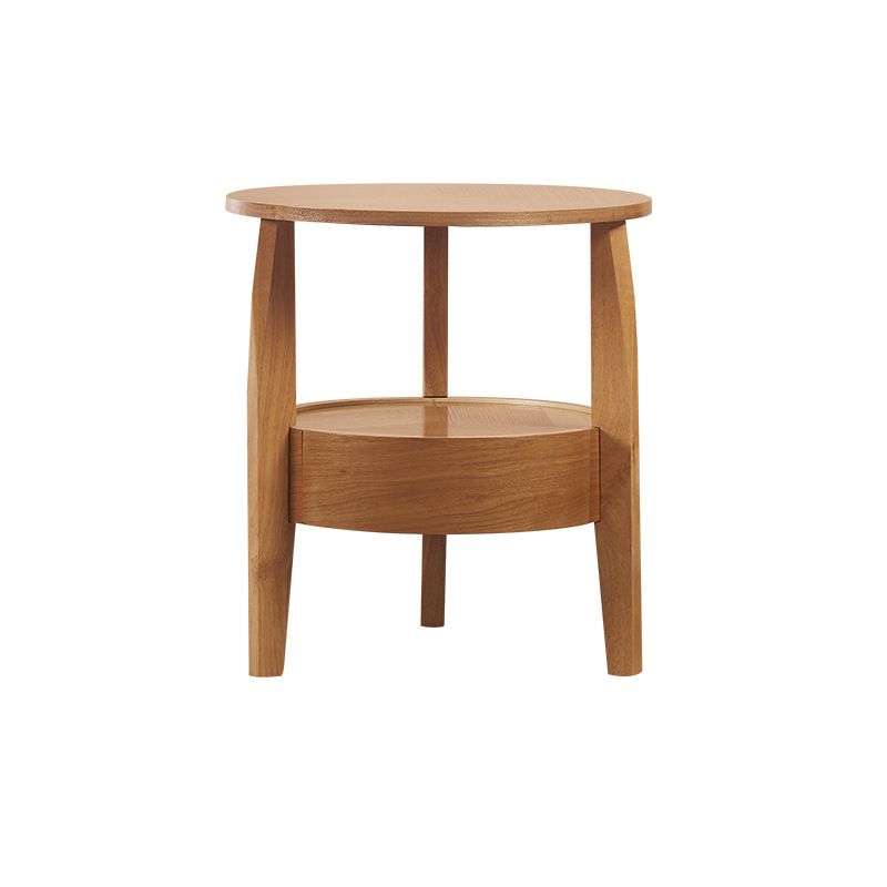 Traditional Wooden Round Top Side Table 3 Legs End Table with Storage