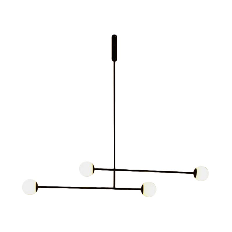 Lampada lampadina lineare nera Light Modern Style 4 teste lampada a sospensione in metallo con sfera di vetro per sala da pranzo