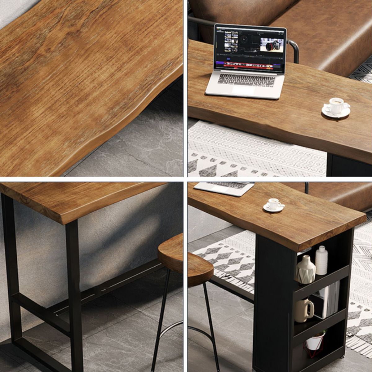 Industrial Style Bistro Bar Table Rectangle Wood Bar Table with Storage