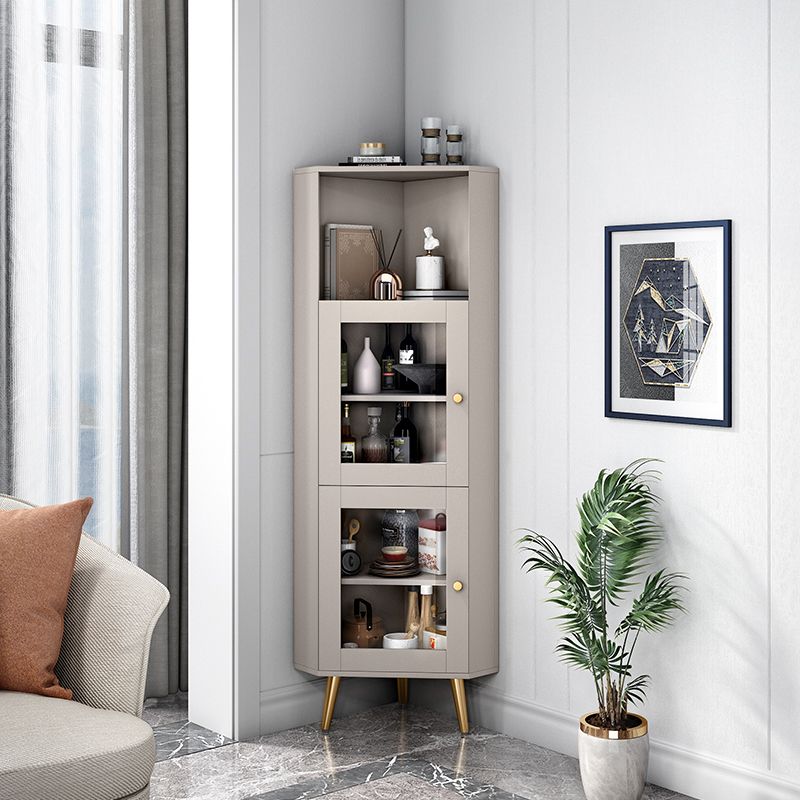 Wooden Storage Cabinet with 2 Glass Doors and Storage Shelf Modern