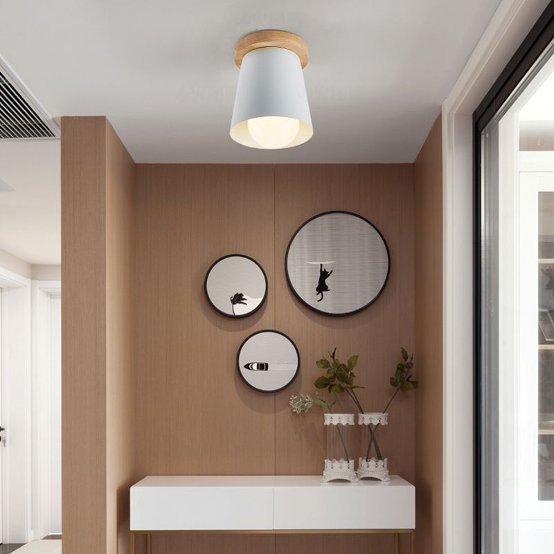 1 Bulb Gray/White/Green Conical Flush Mount Ceiling Light Metal Contemporary Ceiling Mounted Light for Bedroom