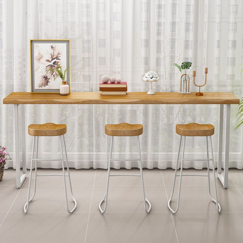 Industrial Bistro Bar Table Solid Wood Rectangle Metal Base Bar Table