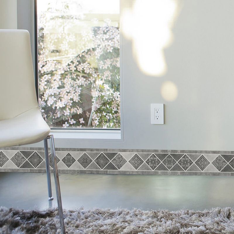 Grey Retro Adhesive Wallpaper Border 6.5' x 4" Geometric and Flower Print Wall Covering for Home