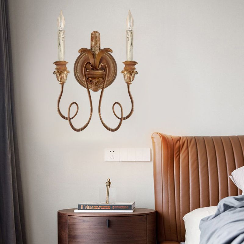 Curvy Bedroom Wall Mounted Lamp Rustic Stylish Wood 2 Lights White/Brown/Distressed White Sconce Light Fixture