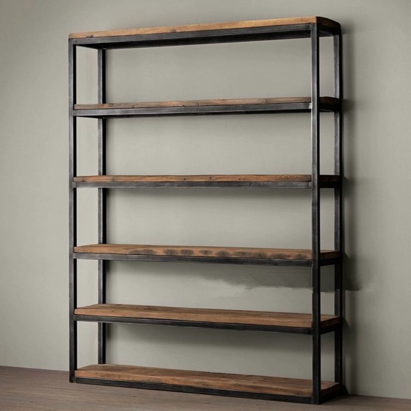 Contemporary Metal and Wood Book Shelf Open Home Shelf Bookcase with Shelves