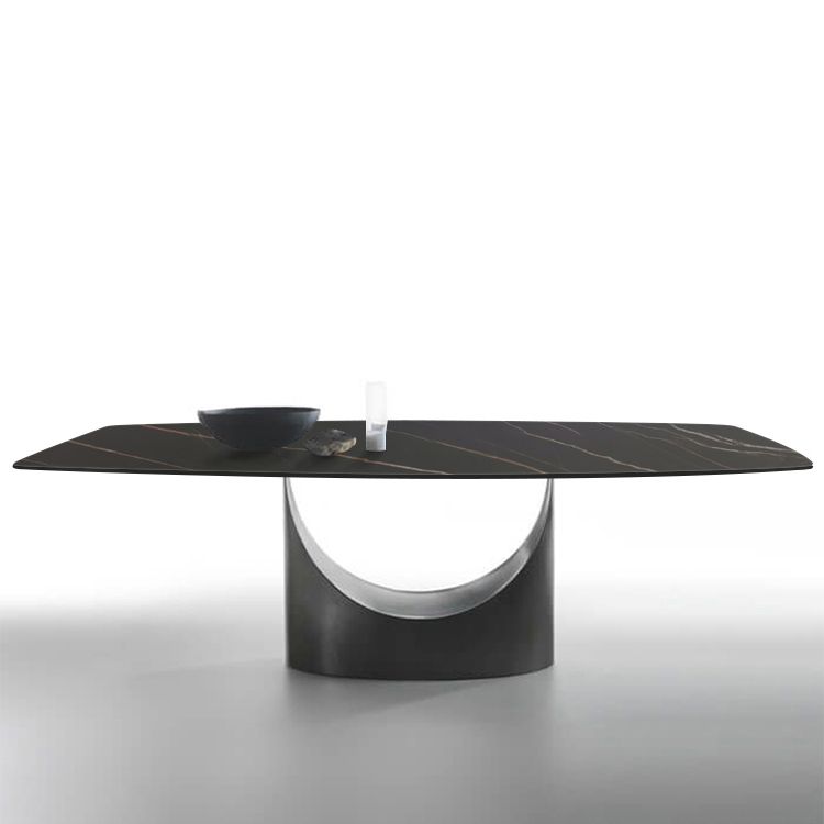 Mesa de comedor de piedra sinterizada Rectángulo de estilo industrial Mesa base de un solo pedestal para el hogar