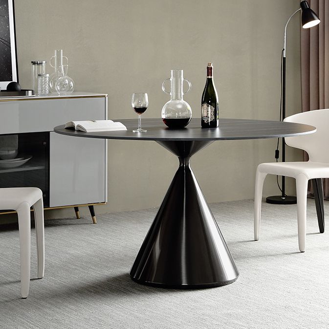 Sintered Stone Modern Round Dining Table Black Stone Top Table with Pedestal