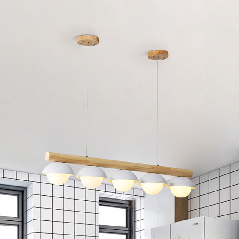 Moderno semplice lampadario lineare gambo in legno 5/7 luci bianche ombra luci di biliardo per ristorante