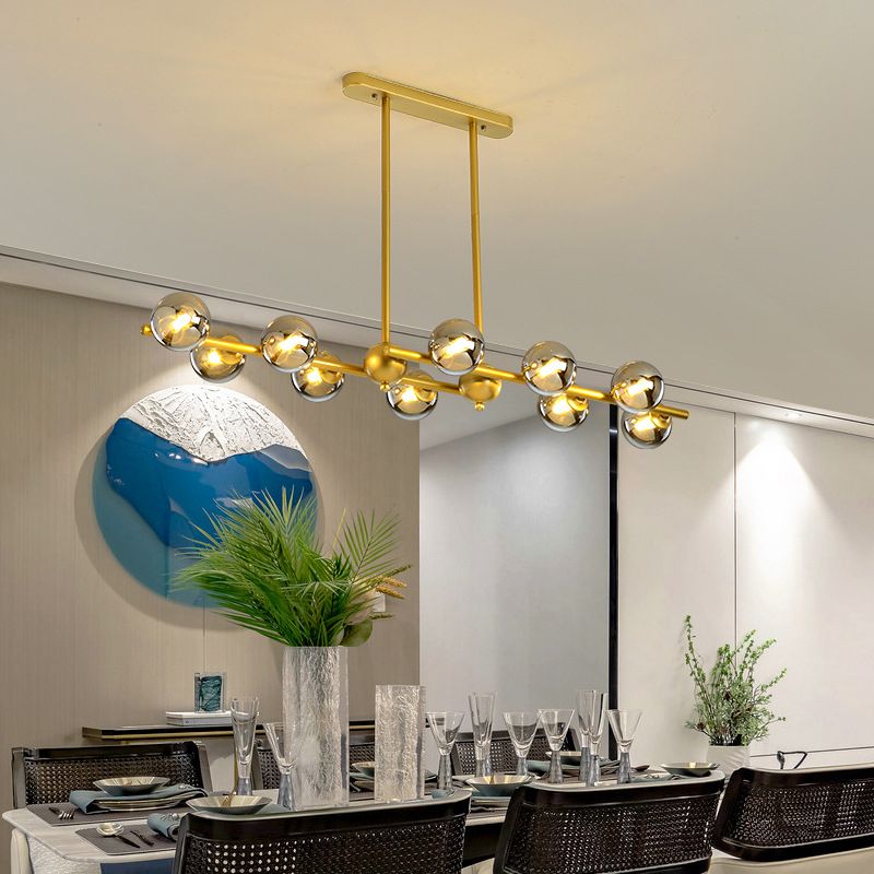 Glass Shade Island Light Fixture Contemporary Gold Suspension Light for Dining Room