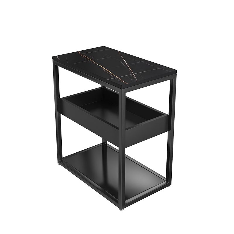 Metal Nightstand Contemporary Glass Top Night Table with Shelves