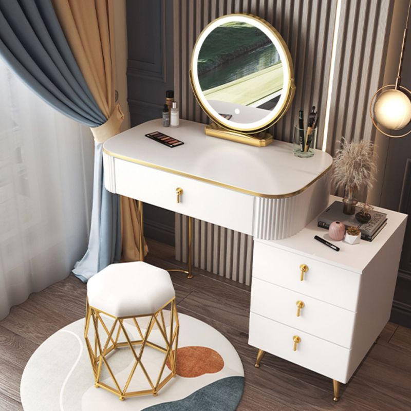 Glam Wood Frame Makeup Vanity Drawer Vanity Set in White for Bedroom