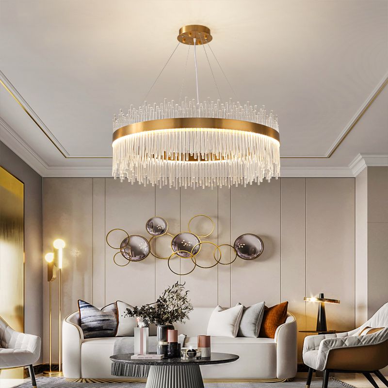 Modern Luxury LED Hanging Light Metal Linear Chandelier for Living Room