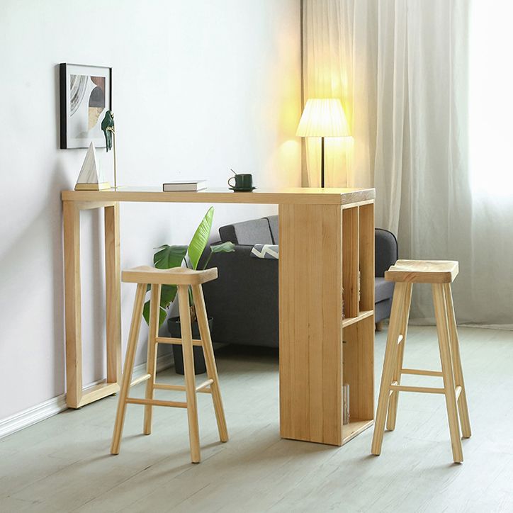 Double Pedestal Bar Table Set 2/3 Pcs Solid Wood Bar Table and Backless Stools