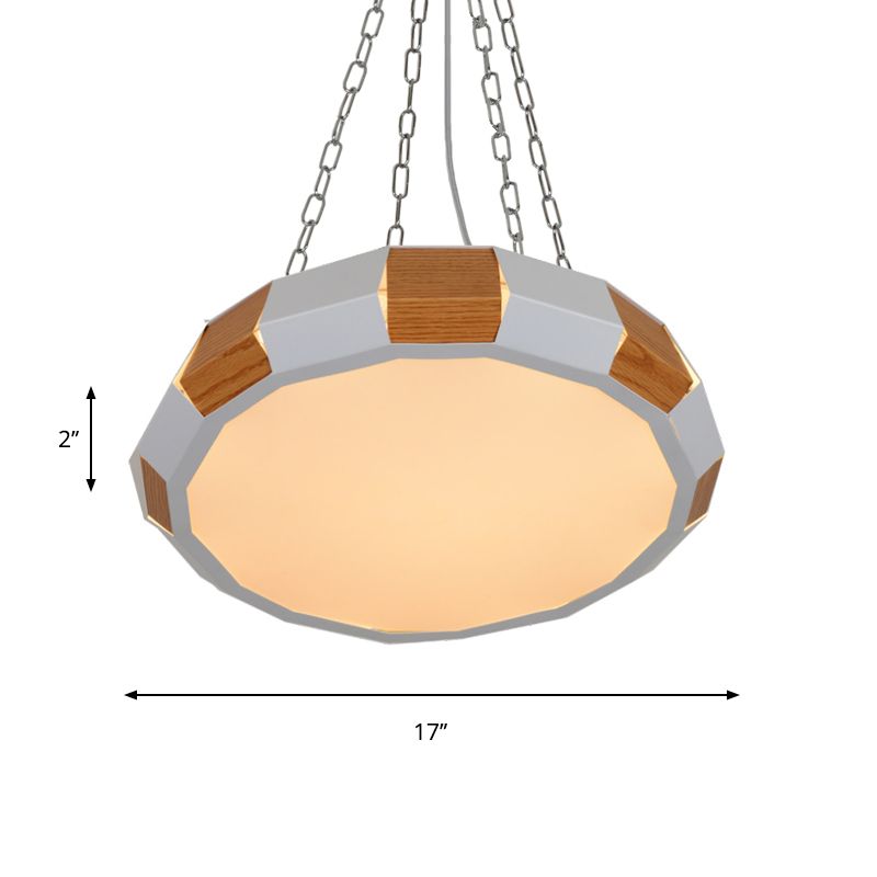 Iron Spliced Round Hanging Lamp Modernist White and Wood LED Suspension Pendant Light in Warm/White Light