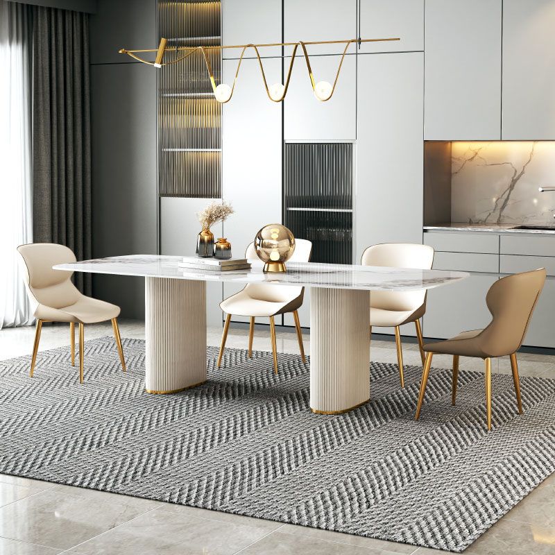 1/4/5/7/8 Pcs Dining Chairs Set Rectangle Dining Room Table Set with Double Pedestal