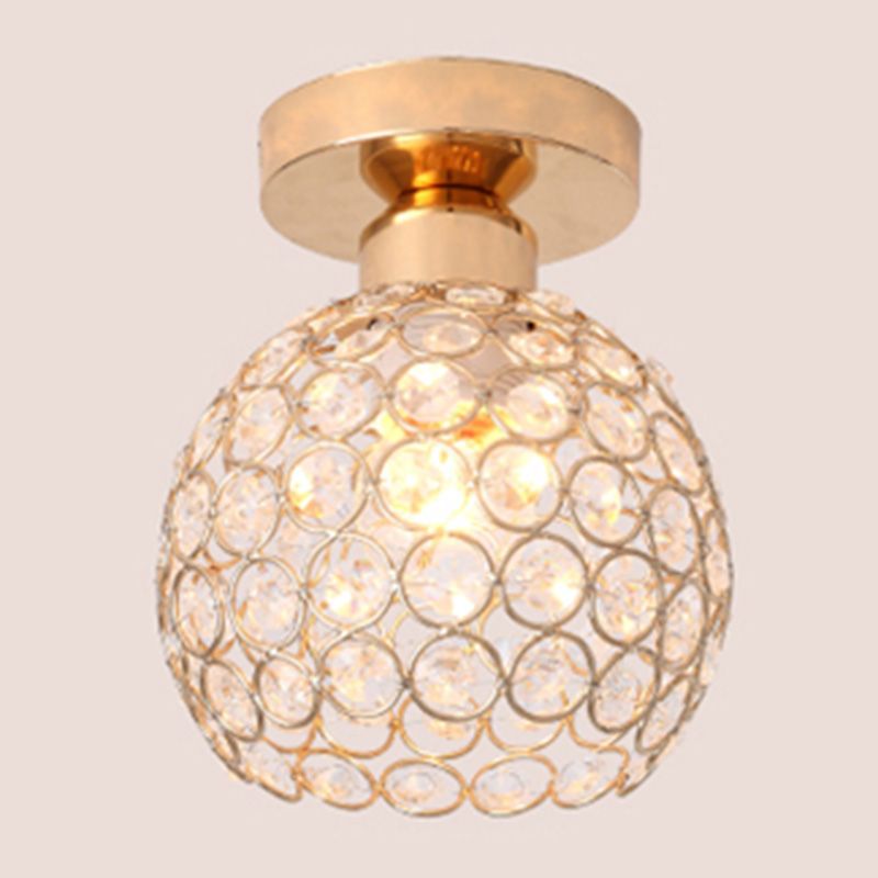 Petit plafonnier boule d'or moderne, 1 ampoule, plafonnier en cristal pour allée