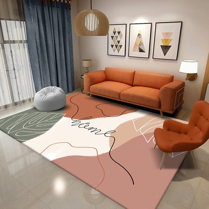 Bedroom Area Rug Nordic Color Block Area Carpet Polyester Non-Slip Backing Indoor Rug