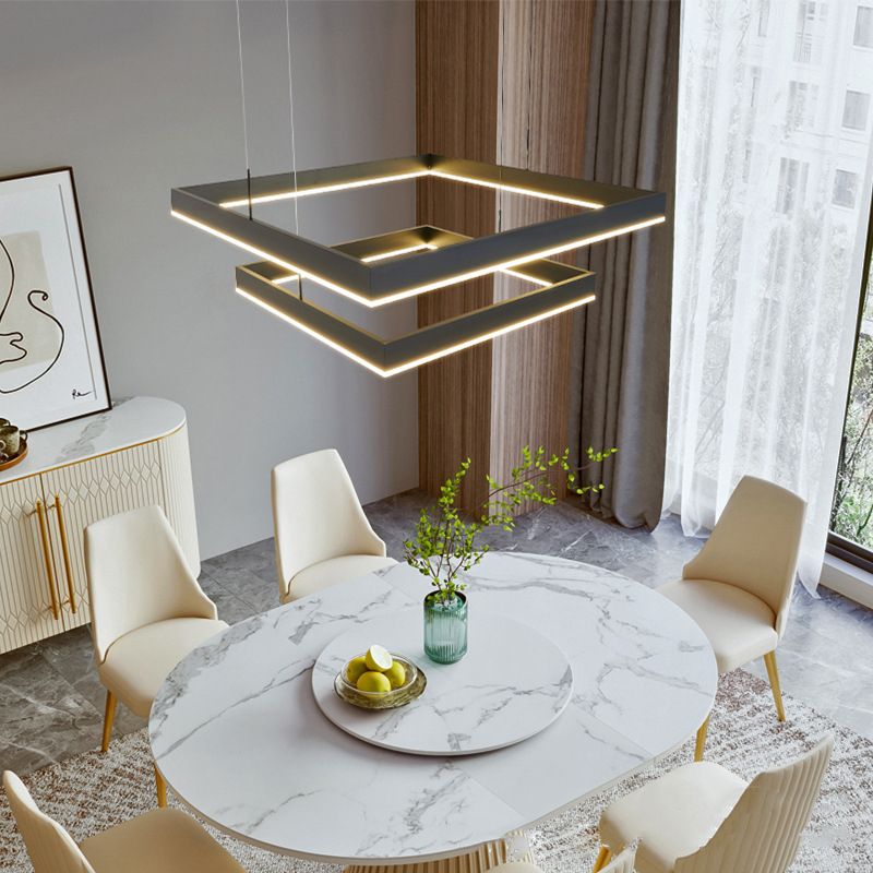 Candelera de araña de metal moderna Candelera cuadrada de múltiples capas en negro para sala de estar