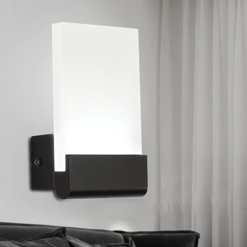 4" Wide Black/White Acrylic Sconce Light Simple Cuboid LED Wall Lighting Ideas, Warm/White Light