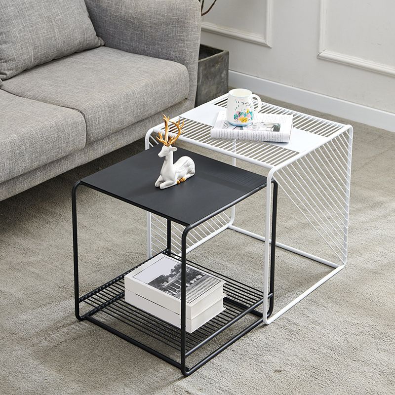 Mid Century Metal Square Cocktail Table 2-Piece Coffee Table Set