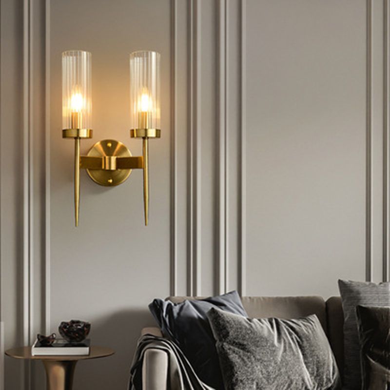Gold Cylindrical Wall Lamp in Modern Luxury Style Copper Wall Light with Pure Glass Shade