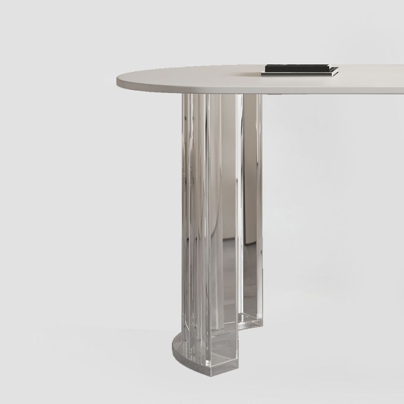 White Top Oval Dining Table Stone Dining Table with Acrylic Base