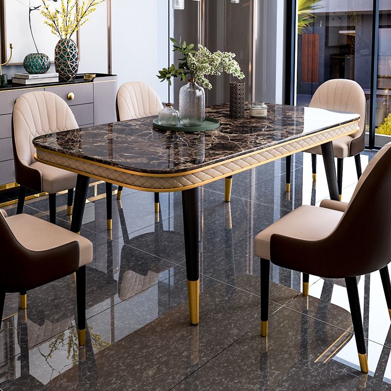 Glam Style Rectangle Table Faux Marble Table with Metal Legs for Kitchen