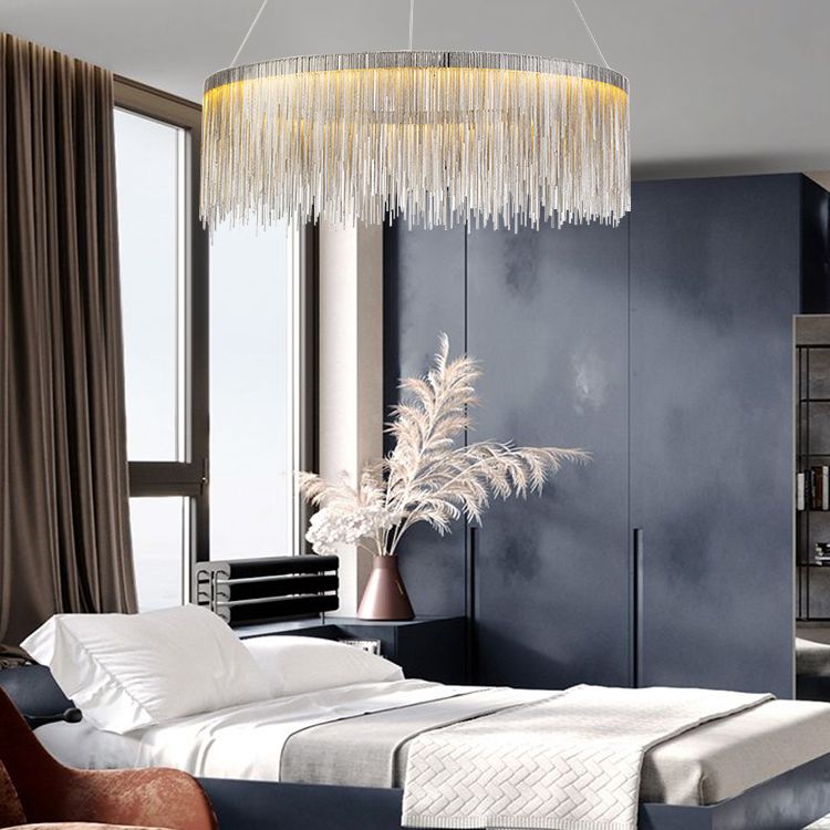 Round Metal Suspended Lighting Fixture Modern Style LED Chandelier Pendant Light