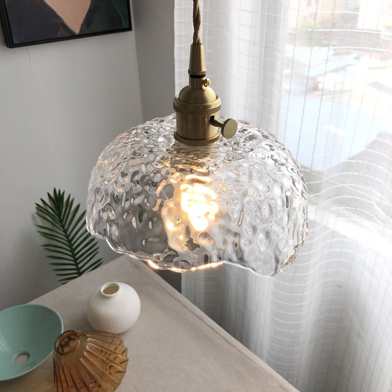 1-Light Pendant Light Antique Shaded Clear Hammered Glass Hanging Light Fixture for Dining Room