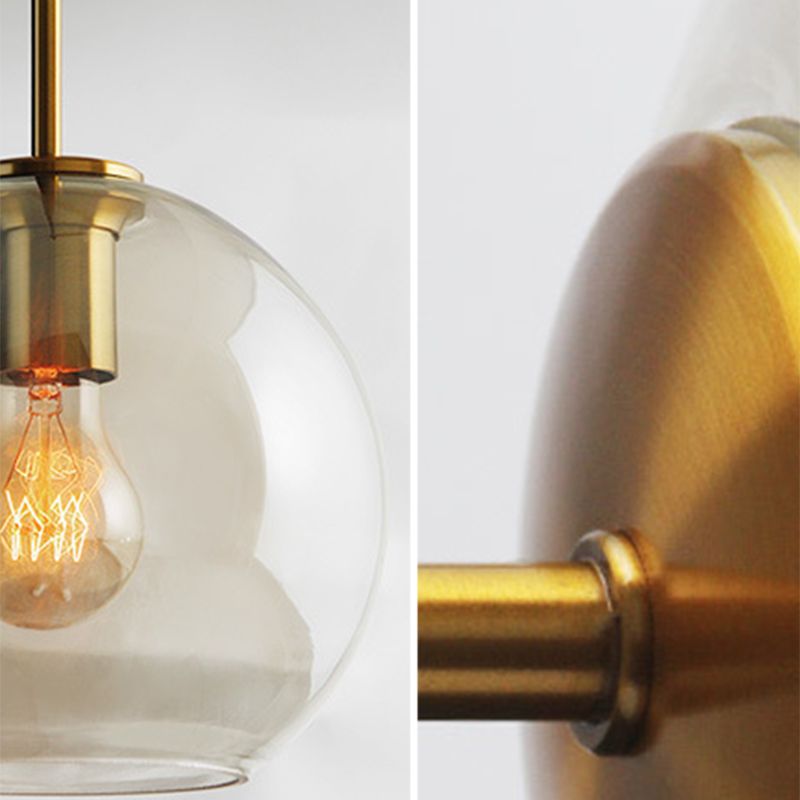 Modern Single Round Pendant Lighting, with Amber Color Glass Shade