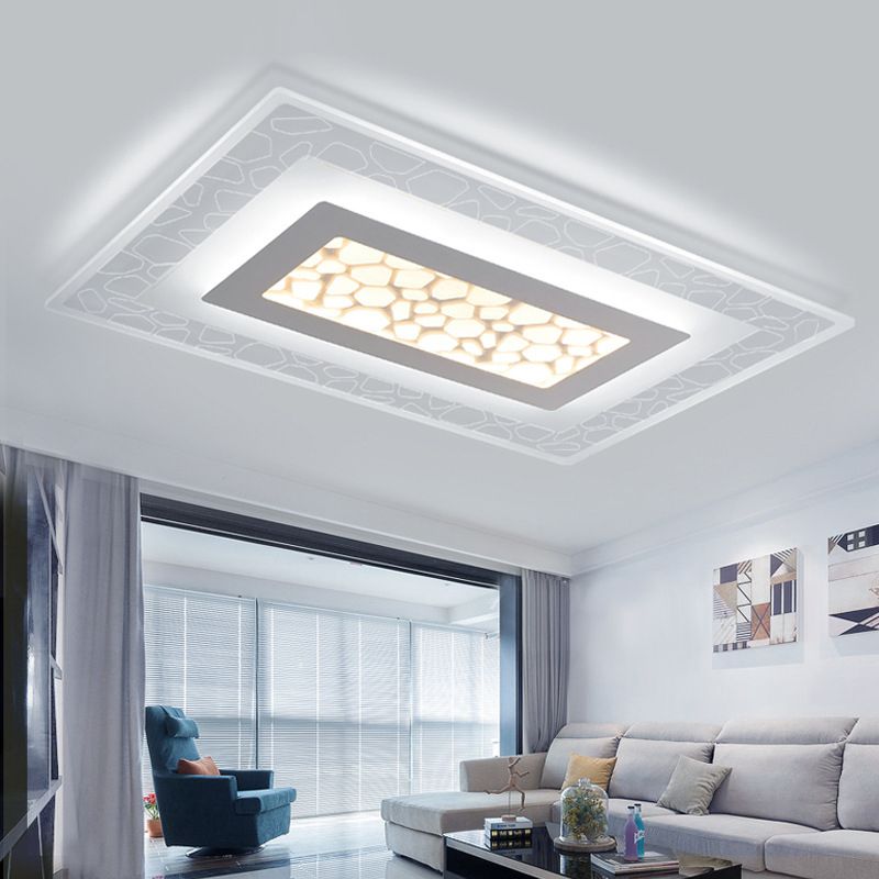 Dunste ronde/vierkante/rechthoekige plafondlamp Minimalistisch acryl Slaapkamer Kleine/grote LED-inbouwlamp met kiezelpatroon in wit