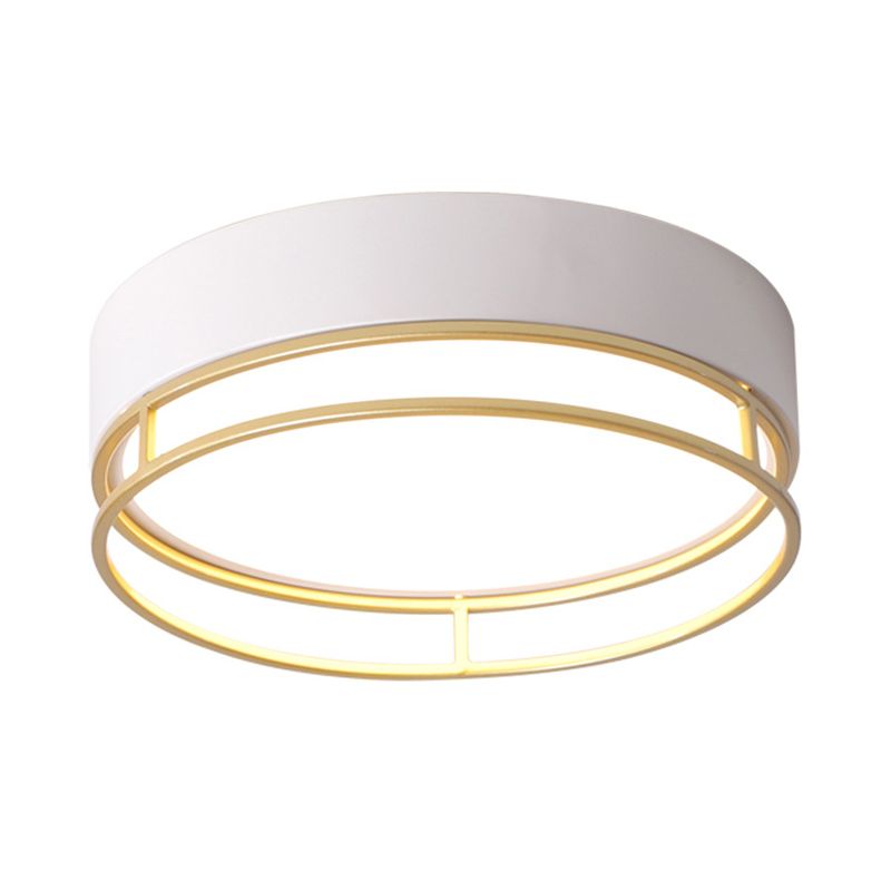 Modernisme Drum Flush Mount Verlichting Metaal Corridor Wit LED Plafond Licht, Warm/White/3 Kleur Licht